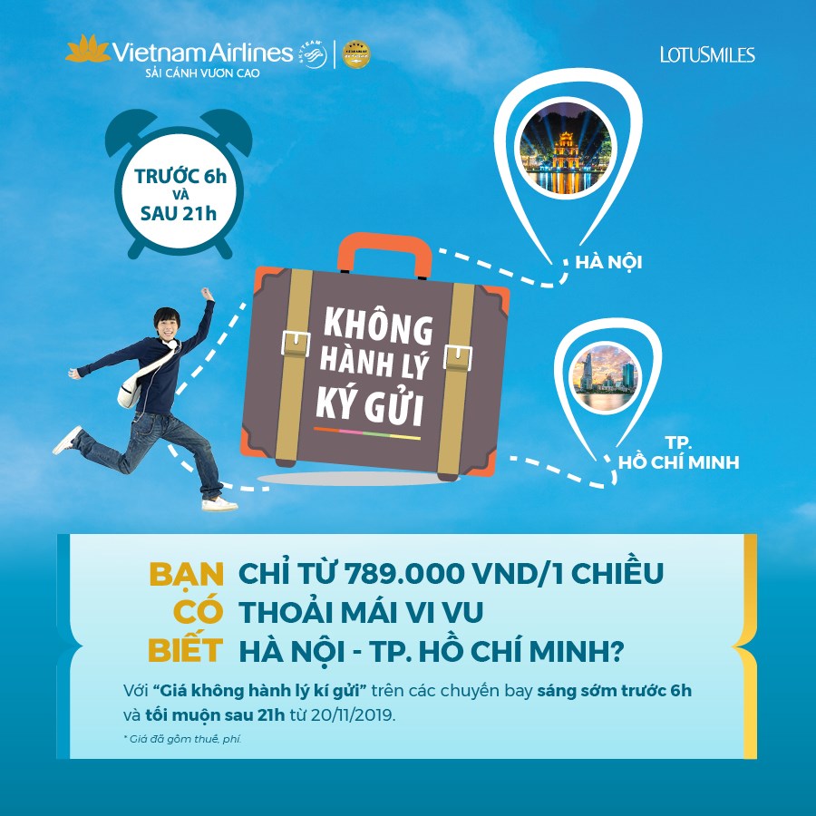 Vé VNA giá rẻ, không ký gửi hành lý, Hà Nội - Tp. HCM