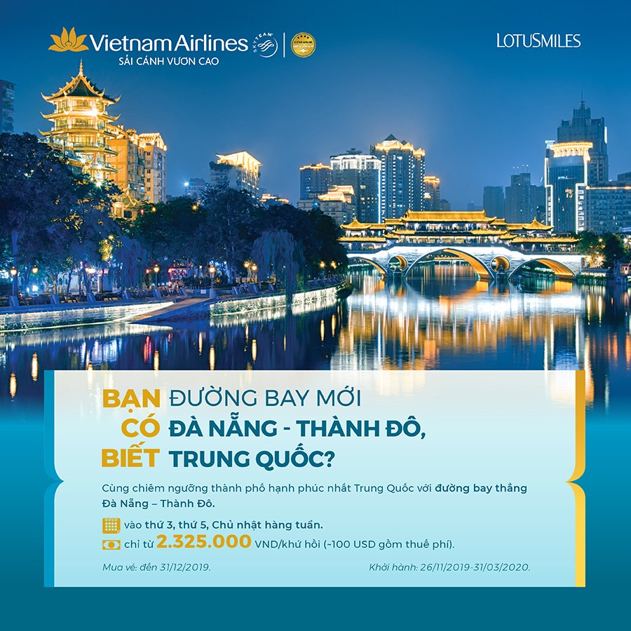 Vietnam Airlines mở đường bay mới Đà Nẵng - Thành Đô